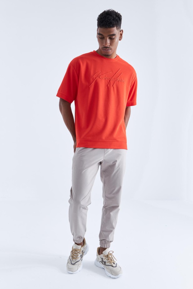 Fiesta Yazı Nakışlı O Yaka Erkek Oversize T-Shirt - 88102