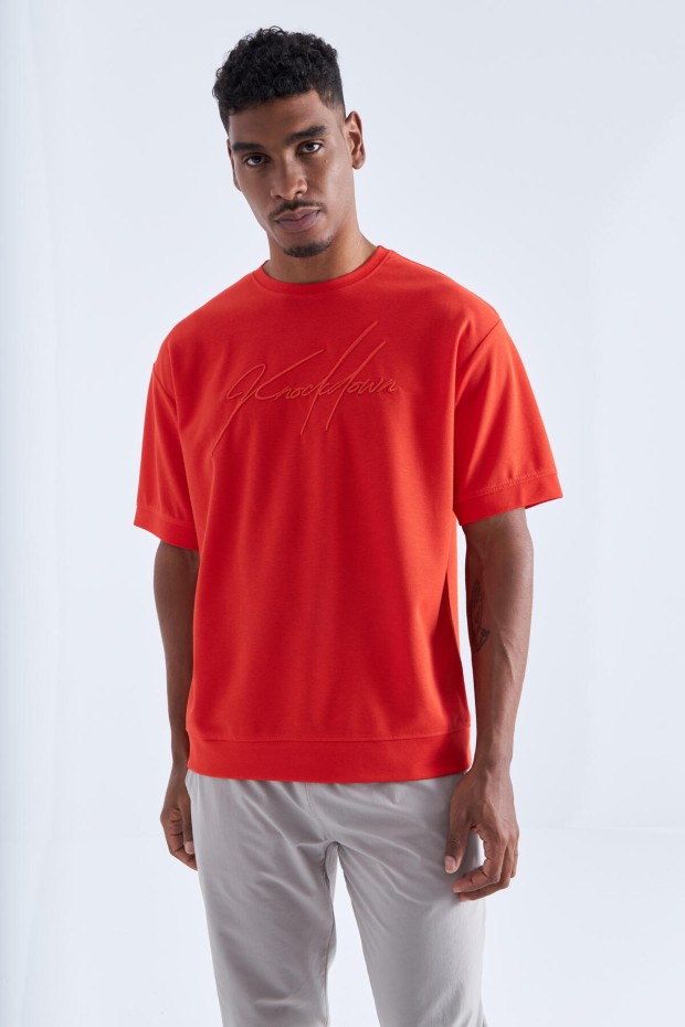 Fiesta Yazı Nakışlı O Yaka Erkek Oversize T-Shirt - 88102