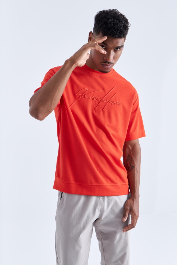 Fiesta Yazı Nakışlı O Yaka Erkek Oversize T-Shirt - 88102