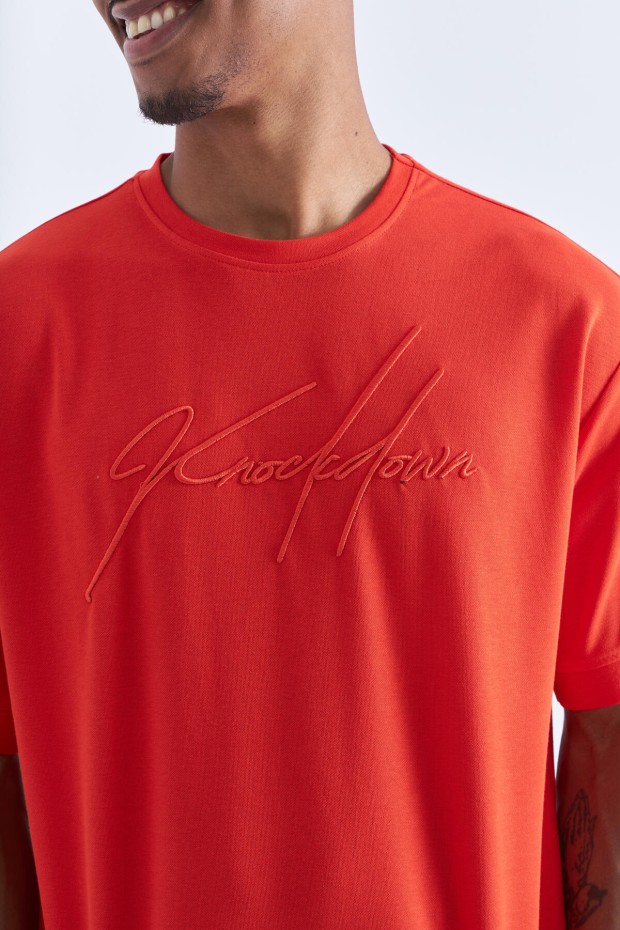 Fiesta Yazı Nakışlı O Yaka Erkek Oversize T-Shirt - 88102