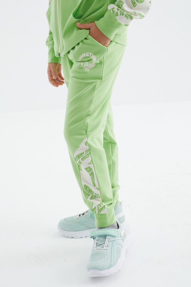 Fıstık Yeşil Baskı Ve Nakış Detaylı Fermuarlı Oversize Kız Çocuk Eşofman Takım - 75084