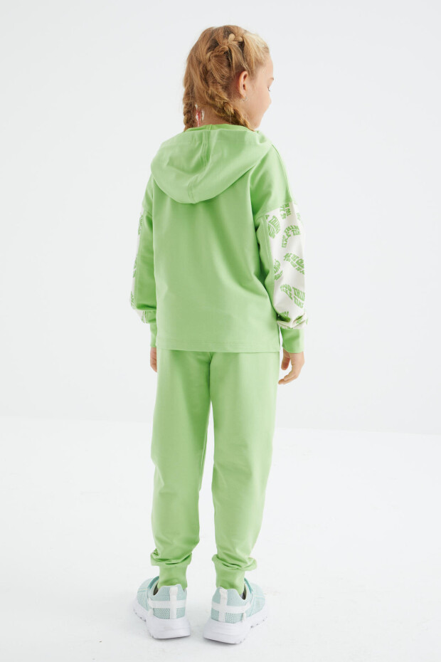 Fıstık Yeşil Baskı Ve Nakış Detaylı Fermuarlı Oversize Kız Çocuk Eşofman Takım - 75084