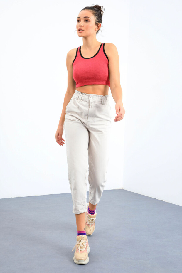 Fuşya Basic Sıfır Kol Dar Kalıp U Yaka Kadın Crop Top Atlet - 97162 - 3