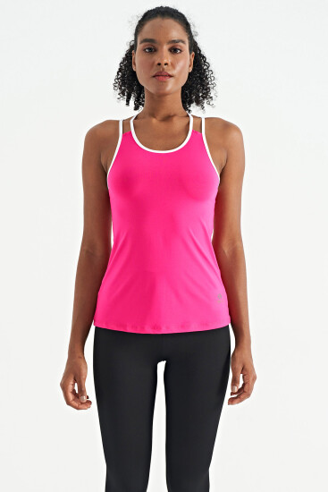 Fuşya Çift Askılı Sırt Detaylı Standart Kalıp Kadın Spor Atlet - 97258 - TOMMYLIFE (1)