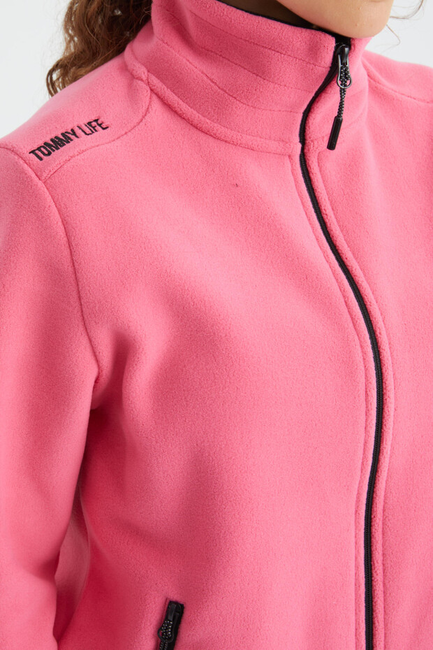Fuşya Dik Yaka Fermuarlı Rahat Form Kadın Polar Sweatshirt - 97173 - 9