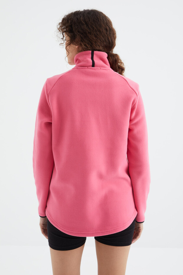 Fuşya Dik Yaka Fermuarlı Rahat Form Kadın Polar Sweatshirt - 97173 - 10