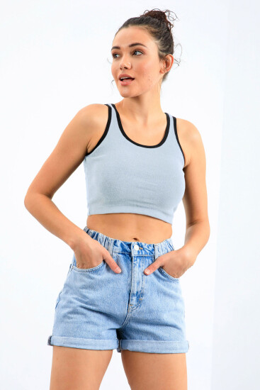 Gök Mavi Basic Sıfır Kol Dar Kalıp U Yaka Kadın Crop Top Atlet - 97162 - TOMMYLIFE (1)