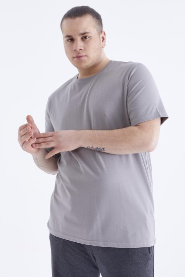 Gri Basic Kısa Kol O Yaka Büyük Beden Erkek T-Shirt - 88072 