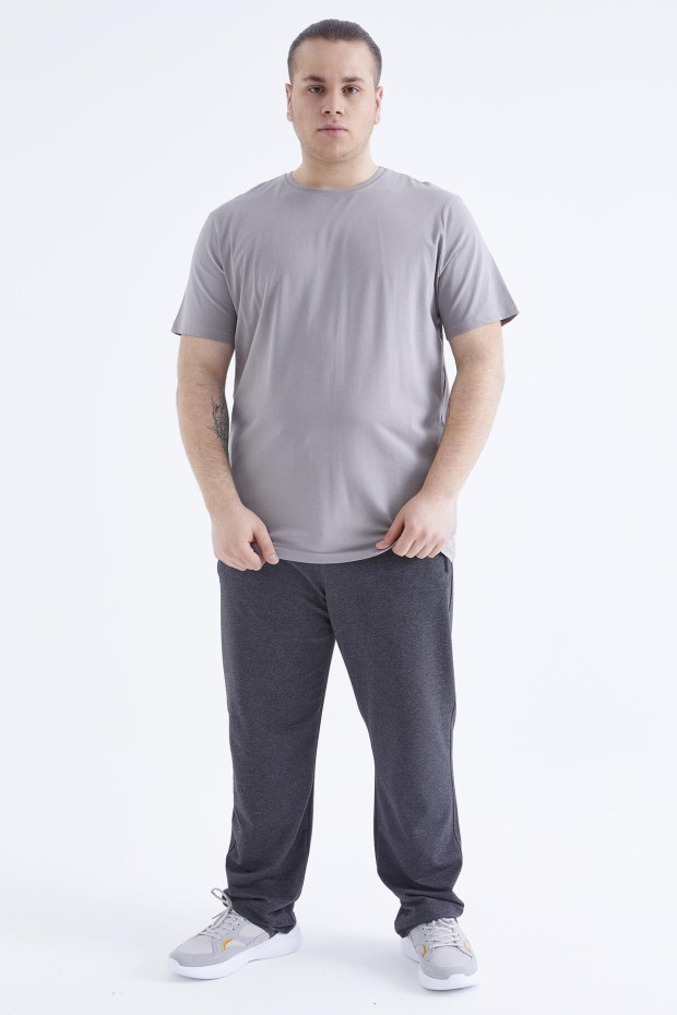 Gri Basic Kısa Kol O Yaka Büyük Beden Erkek T-Shirt - 88072 - 2