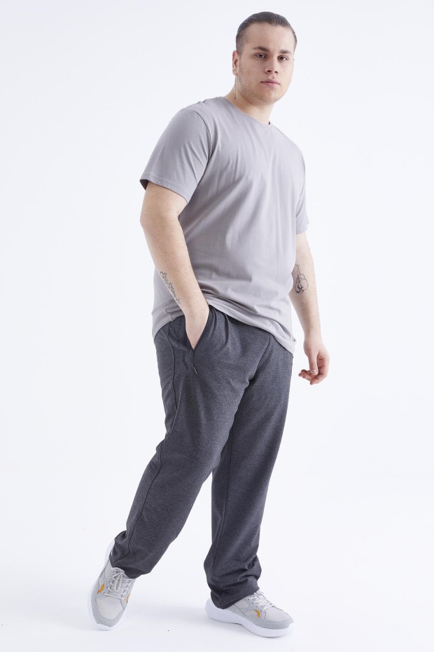 Gri Basic Kısa Kol O Yaka Büyük Beden Erkek T-Shirt - 88072 - 4