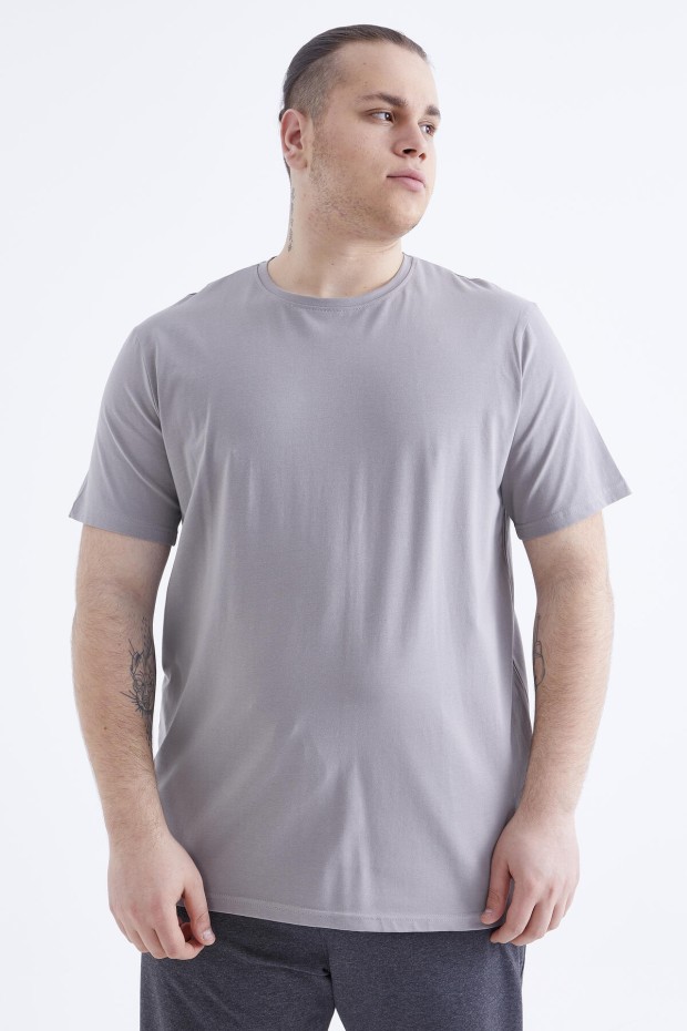 Gri Basic Kısa Kol O Yaka Büyük Beden Erkek T-Shirt - 88072 - 5