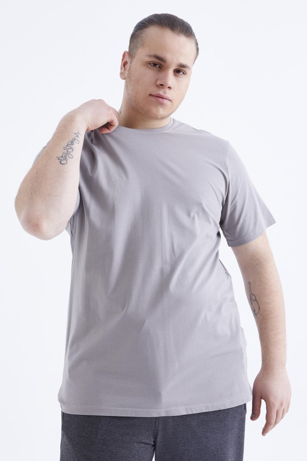 Gri Basic Kısa Kol O Yaka Büyük Beden Erkek T-Shirt - 88072 - 7