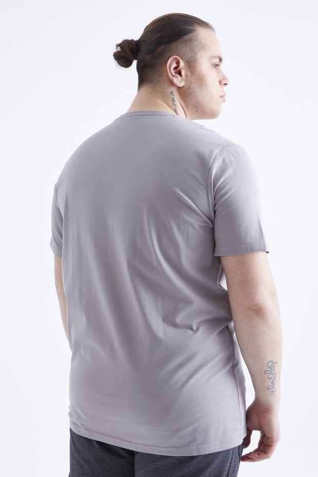 Gri Basic Kısa Kol O Yaka Büyük Beden Erkek T-Shirt - 88072 - 8