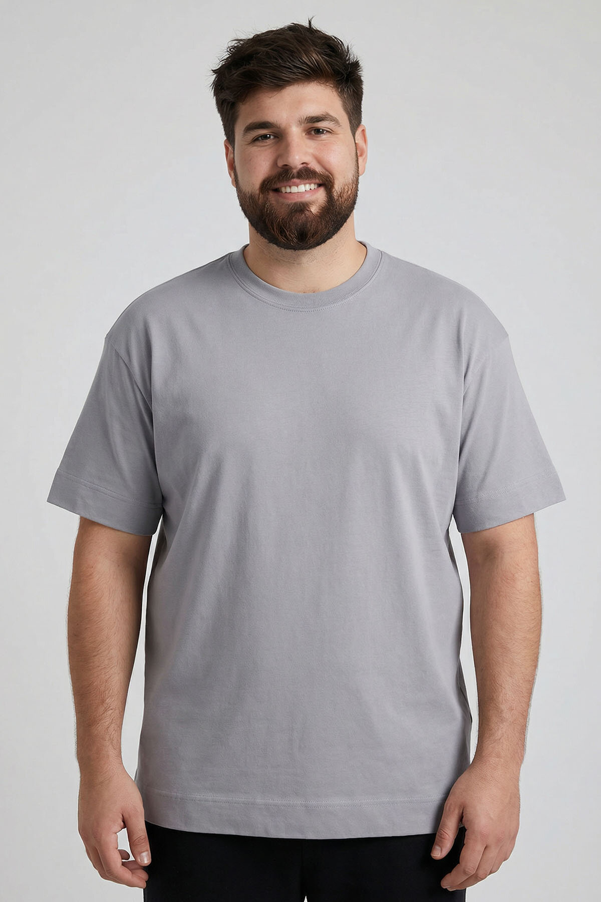 Gri Basic Kısa Kol O Yaka Büyük Beden Erkek T-Shirt - 88072 - TOMMYLIFE (1)