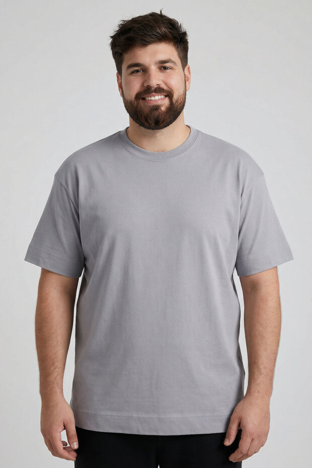 Gri Basic Kısa Kol O Yaka Büyük Beden Erkek T-Shirt - 88072 - 3