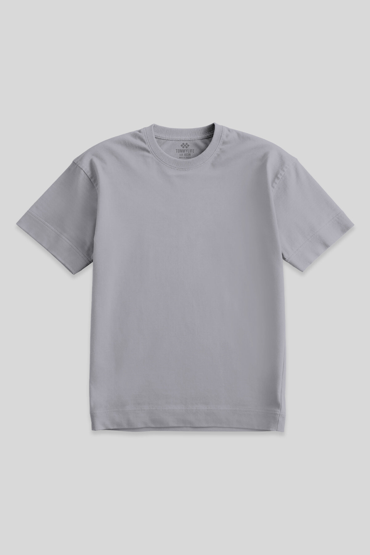 Gri Basic Kısa Kol O Yaka Büyük Beden Erkek T-Shirt - 88072 - TOMMYLIFE (1)