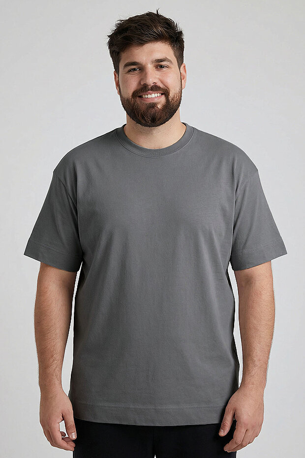 Gri Basic Kısa Kol O Yaka Büyük Beden Erkek T-Shirt - 88072 - 2