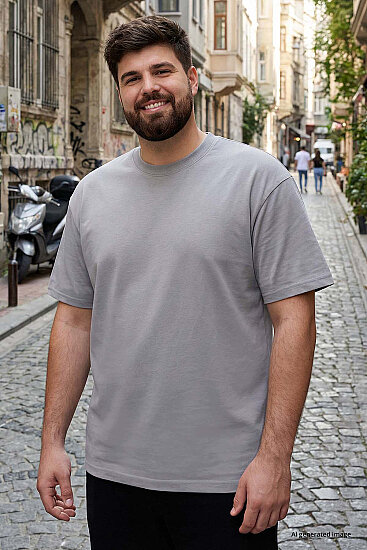 Gri Basic Kısa Kol O Yaka Büyük Beden Erkek T-Shirt - 88072 