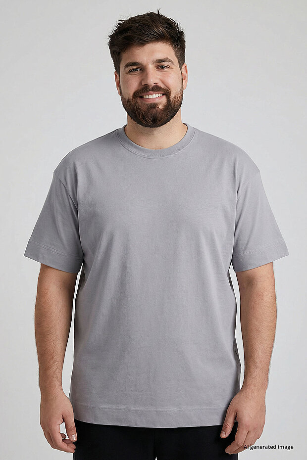 Gri Basic Kısa Kol O Yaka Büyük Beden Erkek T-Shirt - 88072 - 3