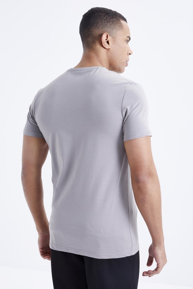 Gri Basic Kısa Kol Standart Kalıp V Yaka Erkek T-Shirt - 87912
