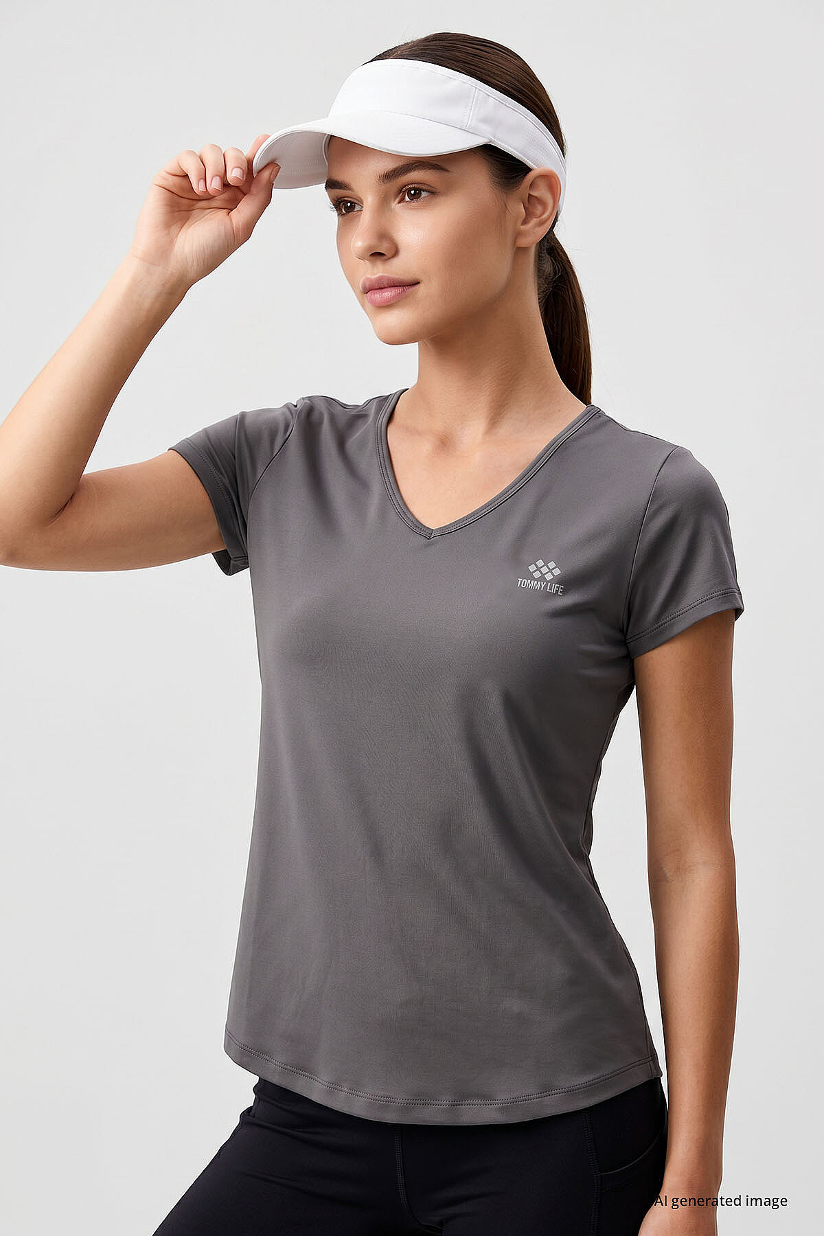 Gri Basic Kısa Kol Standart Kalıp V Yaka Kadın T-Shirt - 97145 - TOMMYLIFE