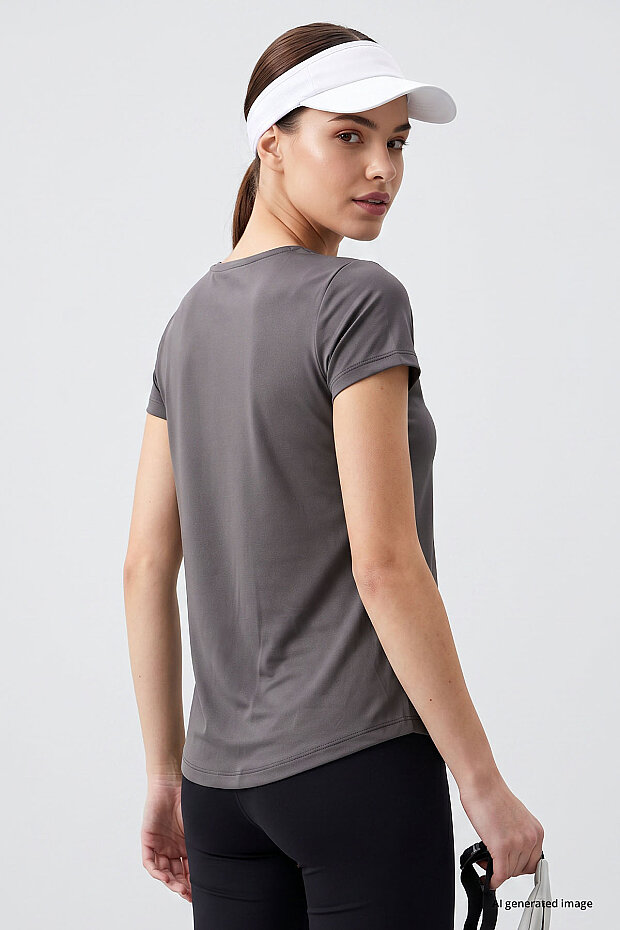 Gri Basic Kısa Kol Standart Kalıp V Yaka Kadın T-Shirt - 97145 - 5