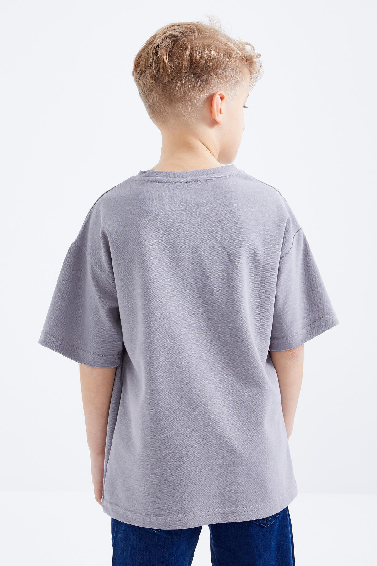 Gri Baskılı Kısa Kollu O Yaka Erkek Çocuk T-Shirt - 10912