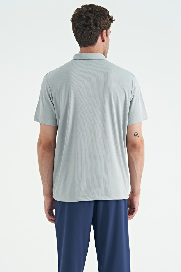 Gri Garni Detaylı Polo Yaka Standart kalıp Aktif Spor Erkek T-Shirt - 88250