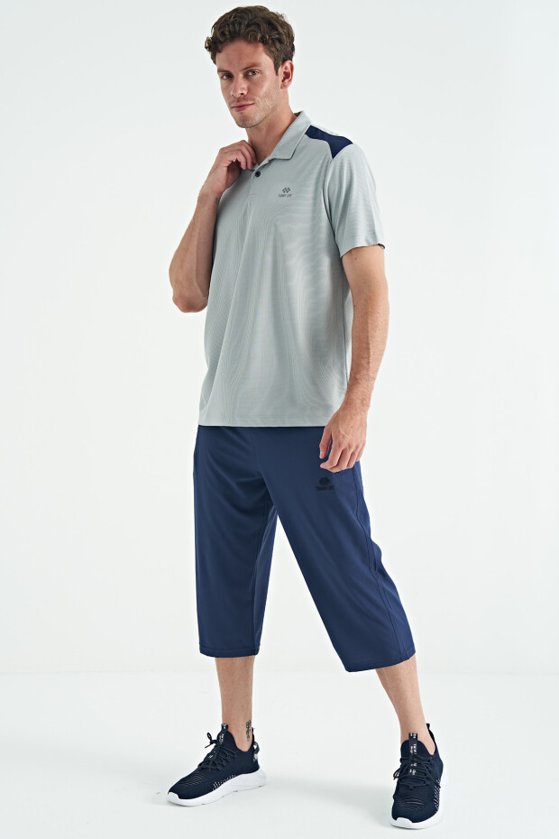 Gri Garni Detaylı Polo Yaka Standart kalıp Aktif Spor Erkek T-Shirt - 88250