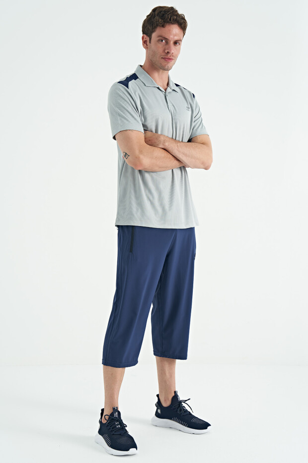 Gri Garni Detaylı Polo Yaka Standart kalıp Aktif Spor Erkek T-Shirt - 88250