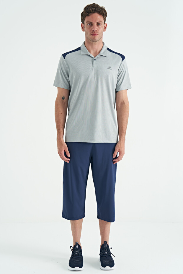Gri Garni Detaylı Polo Yaka Standart kalıp Aktif Spor Erkek T-Shirt - 88250