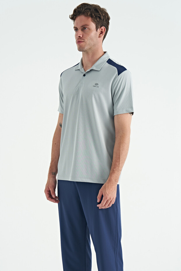 Gri Garni Detaylı Polo Yaka Standart kalıp Aktif Spor Erkek T-Shirt - 88250