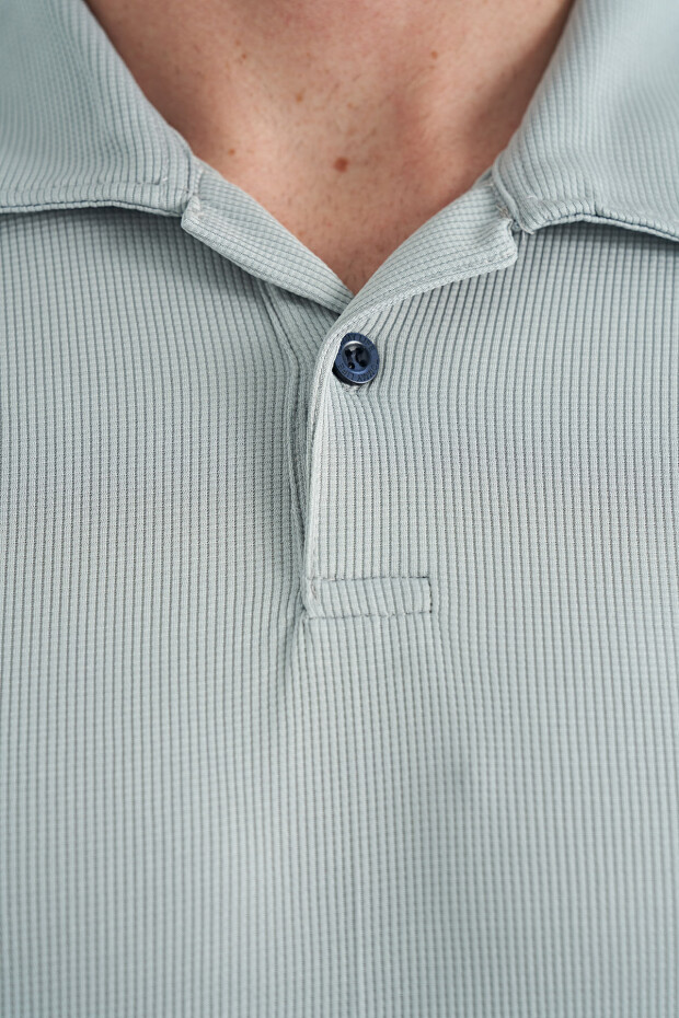 Gri Garni Detaylı Polo Yaka Standart kalıp Aktif Spor Erkek T-Shirt - 88250