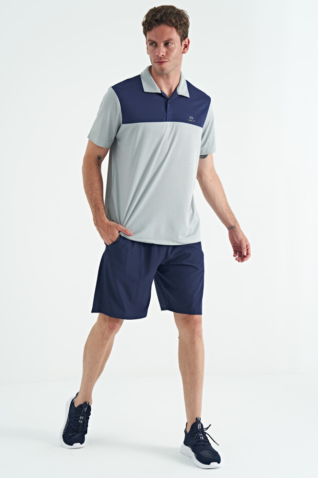 Gri Garni Detaylı Polo Yaka Standart Kalıp Aktif Spor Erkek T-Shirt - 88251