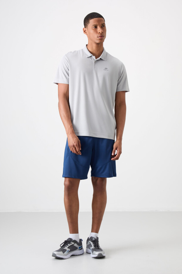 Gri Logo Baskılı Standart Kalıp Polo Yaka Aktif Spor Erkek T-Shirt - 88252
