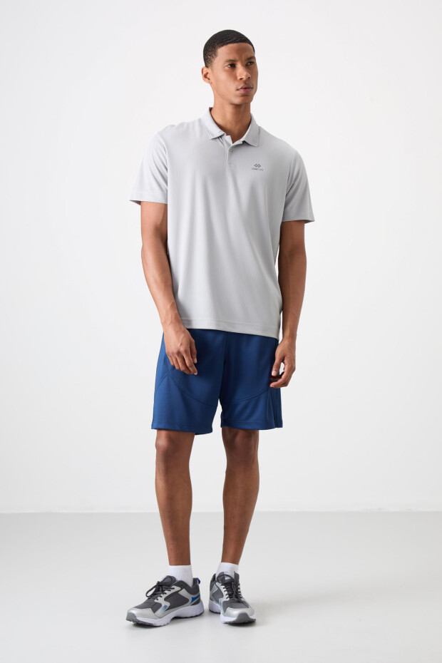 Gri Logo Baskılı Standart Kalıp Polo Yaka Aktif Spor Erkek T-Shirt - 88252 - 2