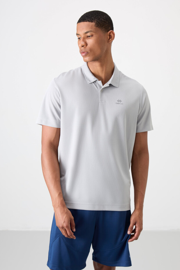 Gri Logo Baskılı Standart Kalıp Polo Yaka Aktif Spor Erkek T-Shirt - 88252 - 3