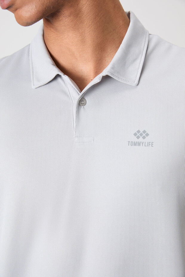 Gri Logo Baskılı Standart Kalıp Polo Yaka Aktif Spor Erkek T-Shirt - 88252 - 4