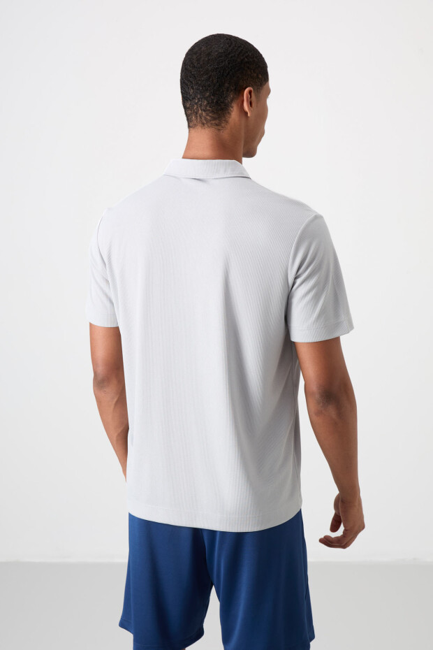 Gri Logo Baskılı Standart Kalıp Polo Yaka Aktif Spor Erkek T-Shirt - 88252 - 5