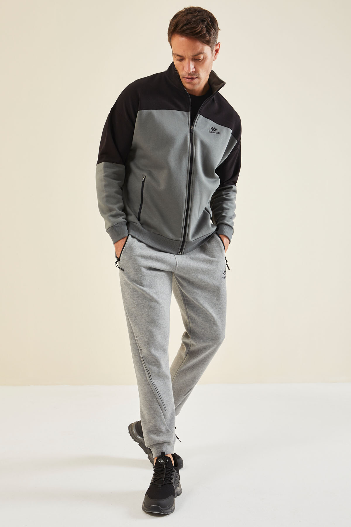 Gri Melanj Bağcıklı Erkek Eşofman Alt - 82110 - TOMMYLIFE (1)