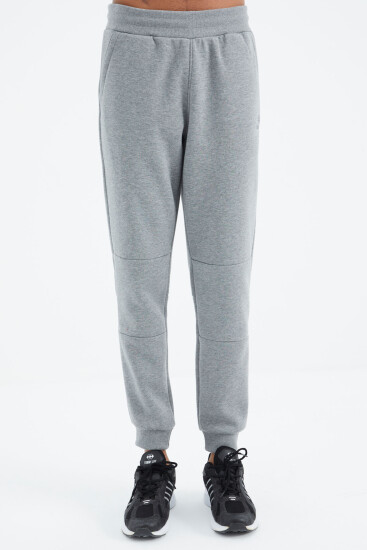 Gri Melanj Bağcıklı Şerit Detaylı Rahat Kalıp Erkek Eşofman Alt - 82106 - TOMMYLIFE (1)