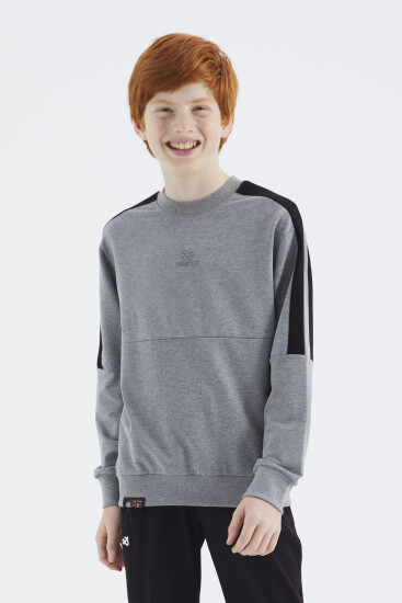 Gri Melanj Basic O Yaka Erkek Çocuk Sweatshirt - 11182 