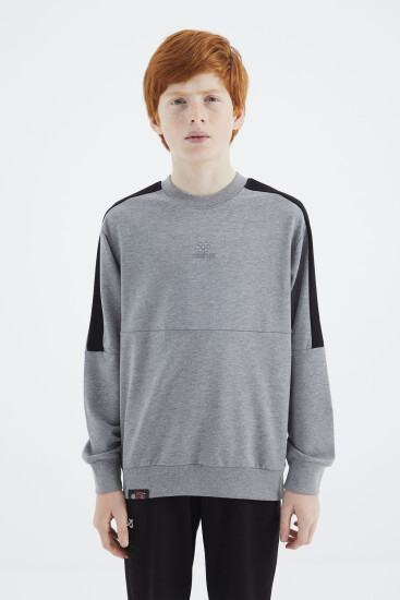 Gri Melanj Basic O Yaka Erkek Çocuk Sweatshirt - 11182 - TOMMYLIFE (1)