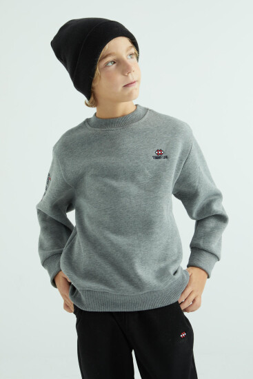 Gri Melanj Basic O Yaka Standart Kalıp Erkek Çocuk Sweatshirt - 10990 