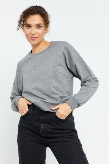 Gri Melanj Basic Rahat Form O Yaka Kadın Sweatshirt - 97114 