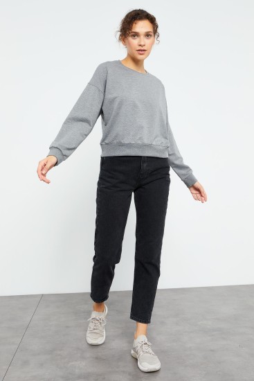 Gri Melanj Basic Rahat Form O Yaka Kadın Sweatshirt - 97114 - TOMMYLIFE (1)