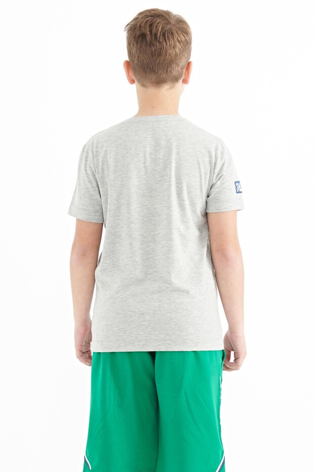 Gri Melanj Baskı Detaylı O Yaka Standart Kalıp Erkek Çocuk T-Shirt - 11104