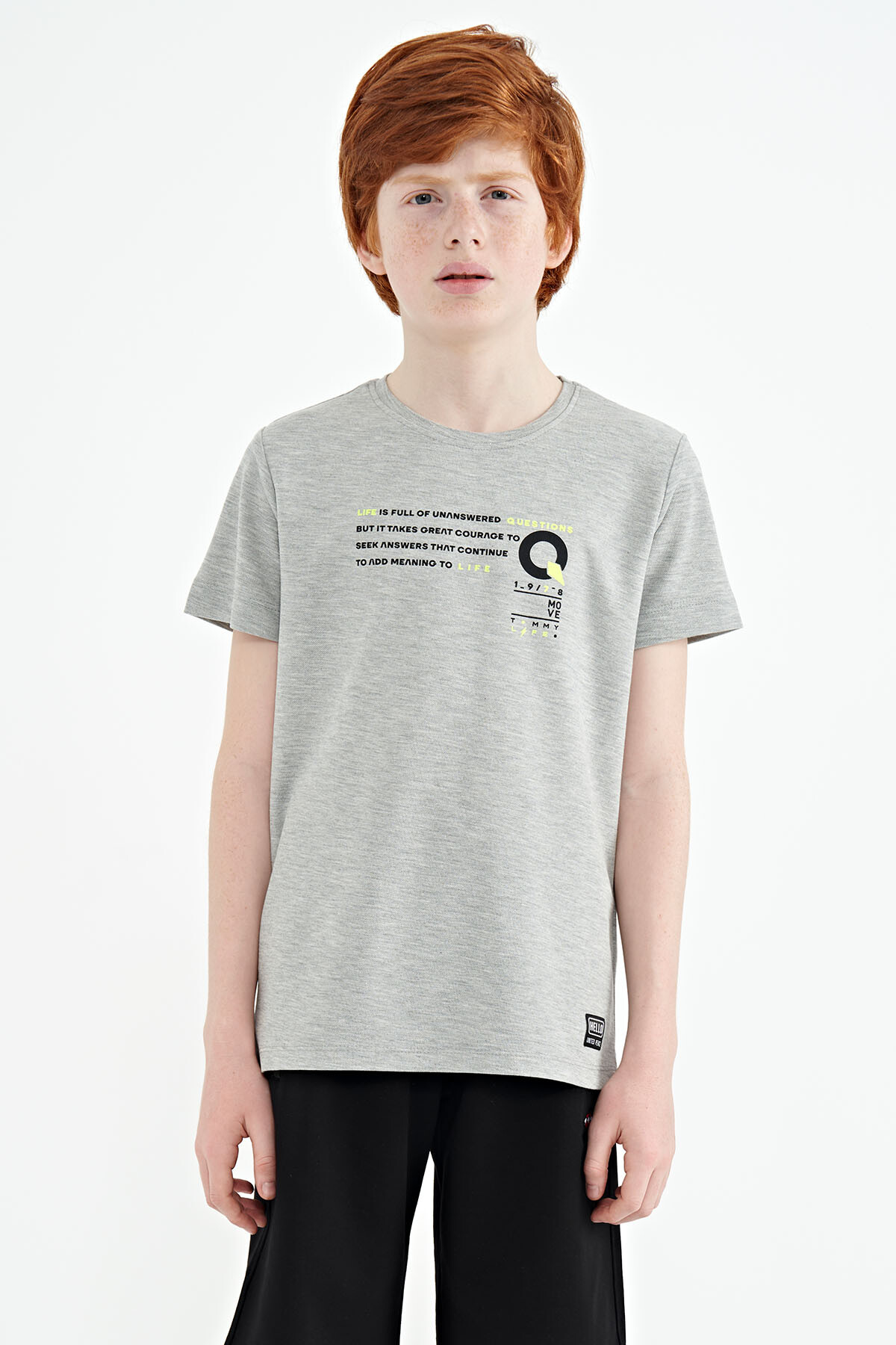 Gri Melanj Baskı Detaylı O Yaka Standart Kalıp Erkek Çocuk T-Shirt - 11145 - TOMMYLIFE