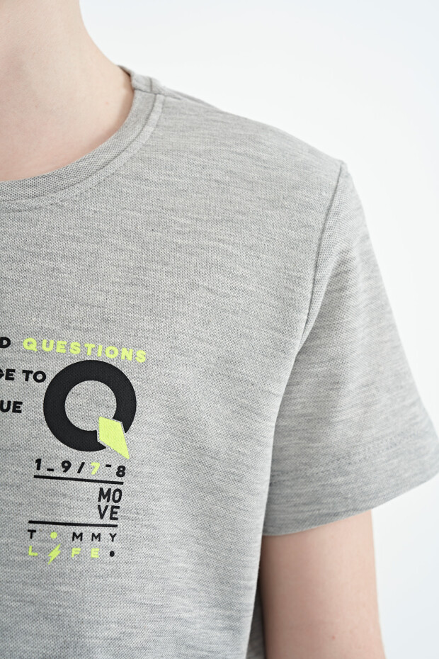 Gri Melanj Baskı Detaylı O Yaka Standart Kalıp Erkek Çocuk T-Shirt - 11145 - 5