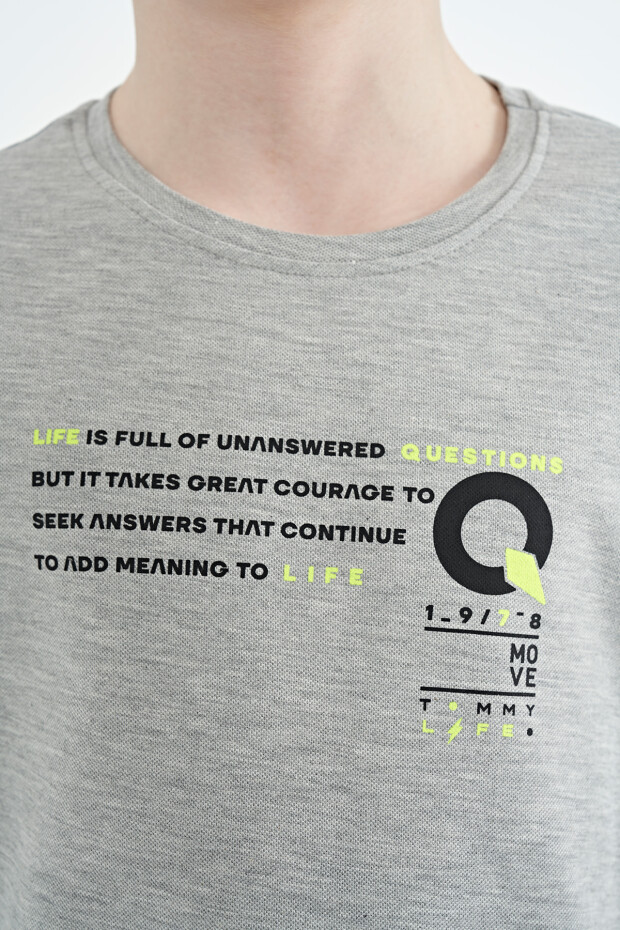 Gri Melanj Baskı Detaylı O Yaka Standart Kalıp Erkek Çocuk T-Shirt - 11145 - 3